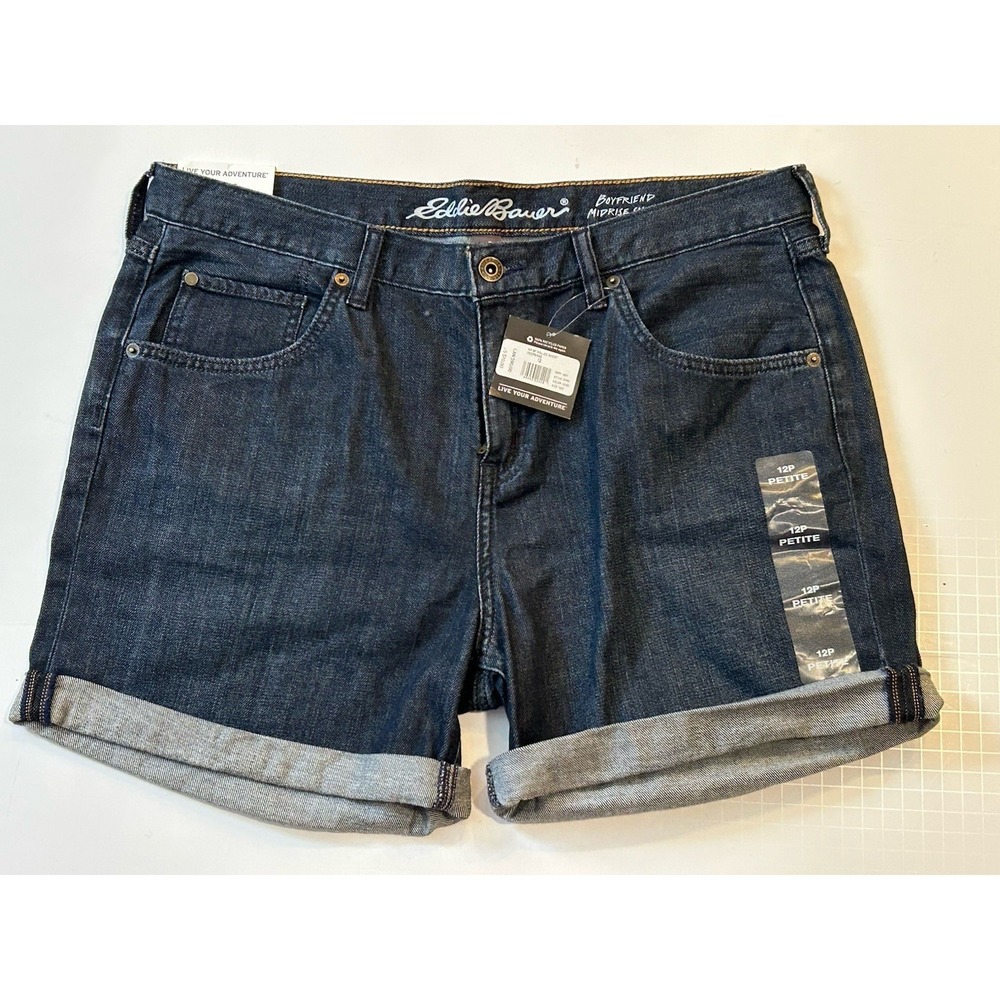 NWT Women's Eddie Bauer Relaxed Boyfriend Rolled Denim Shorts Retail $70 Sz 12P